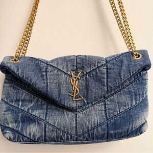 Designer Blue Denim Quilted Shoulder Bag